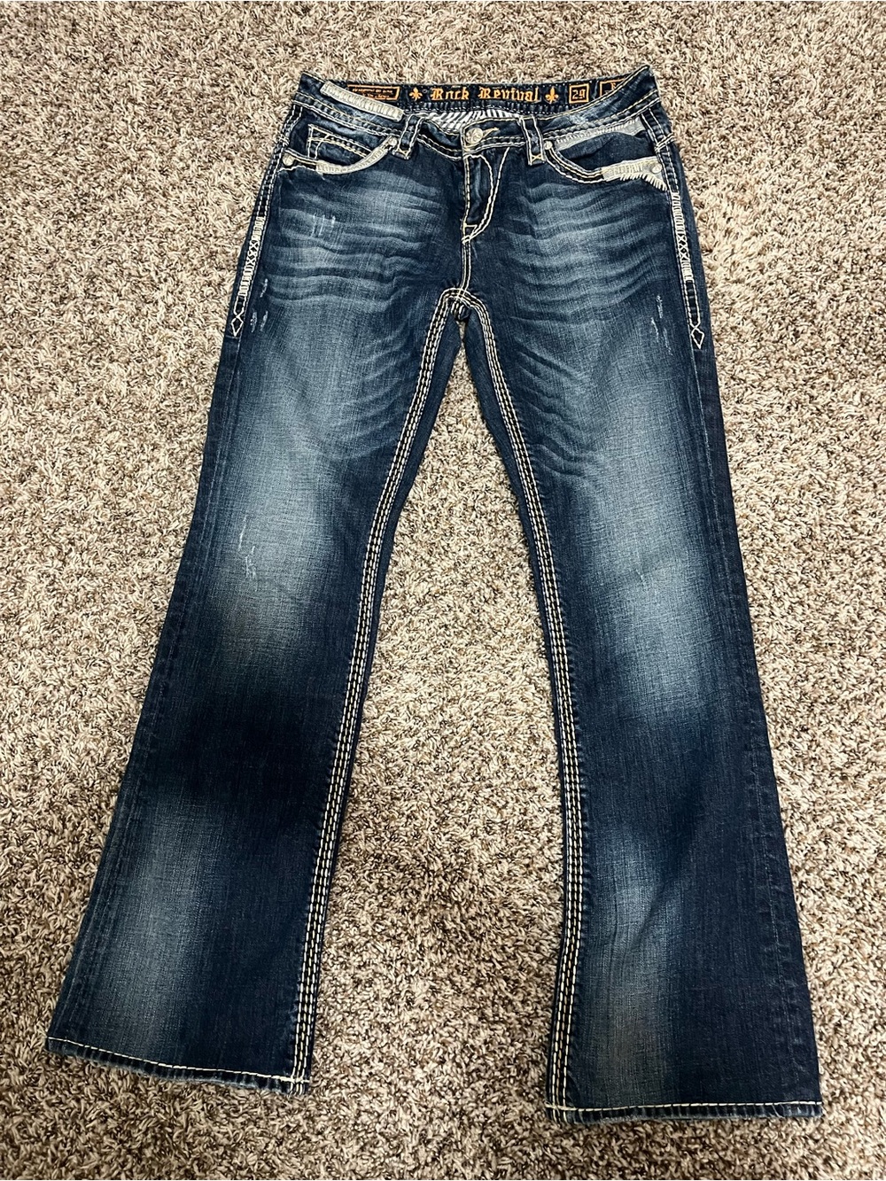Rock Revival Women's Flare Jeans in Dark Blue Wash